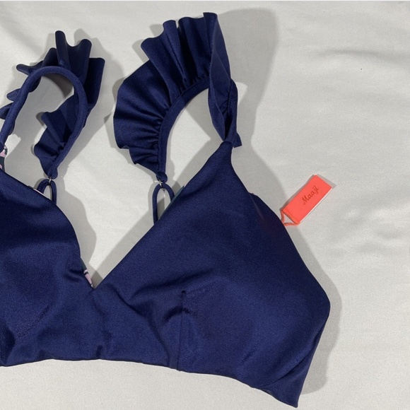 NWT Maaji [ Large ] Blue Depth Halles‎ Ruffle Lace-Up Reversible Bikini Top - Picture 6 of 11